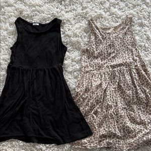Kids Sleeveless Tank Dress - Black and Beige Leopard Print